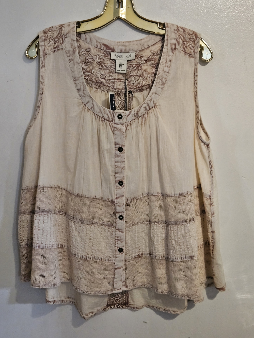 Rachel Zoe Cream and Blush Patchwork Button-Front Camisole